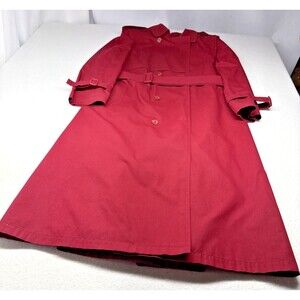 London Fog Wamsutta Red Trench Coat Womens 14 Belted USA Raincoat Vintage 70s